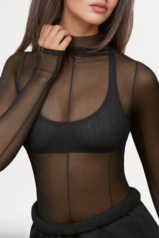 Mesh Mock Neck Long Sleeve Top