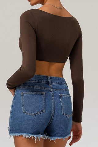 Square Neck Long Sleeve Crop Top