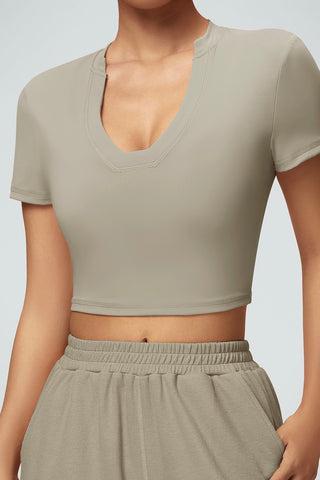 V Neck Short Sleeve Crop Top