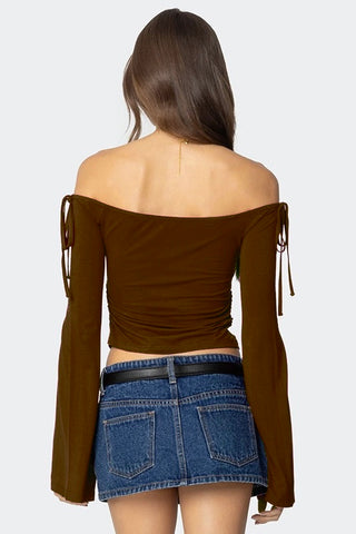 Ribbon Off Shoulder Long Sleeve Crop Top