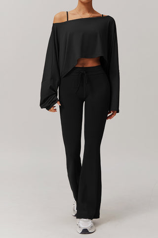 Off Shoulder Long Sleeve Top & Flared Pant Two Piece Set