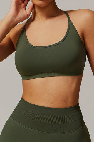 Scoop Neck Strappy Back Sports Bra