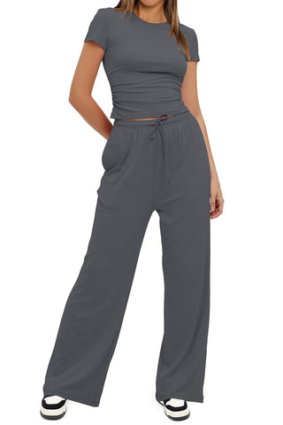 Round Neck Crop Top & Drawstring Pant Two Piece Set