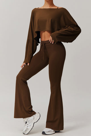 Off Shoulder Long Sleeve Top & Flared Pant Two Piece Set