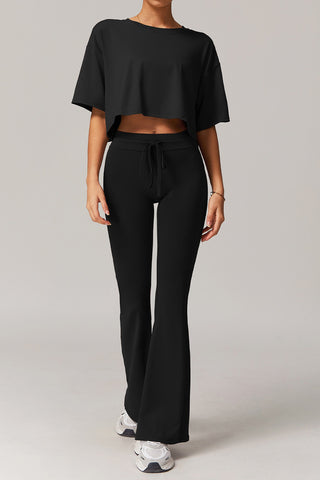 Round Neck Crop Top & Flared Legging Two Piece Set