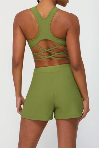 Ribbed Racer Strappy Back Bra & Short Two Piece Set