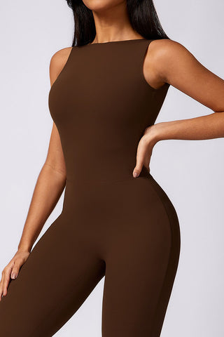 Boatneck Sleeveless Cutout Back Jumpsuit