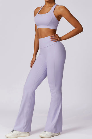 Square Crossover Sports Bra & Flare Legging Two Piece Set