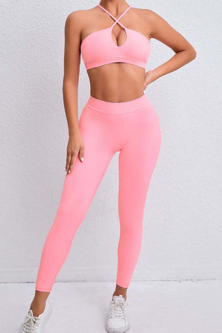 Crisscross Straps Cutout Bra & Legging Two Piece Set