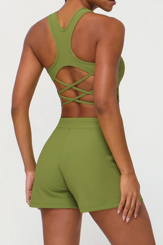 Ribbed Racer Strappy Back Sports Bra