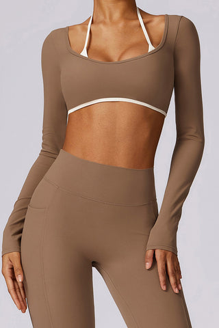 Contrast Piping Long Sleeve Crop Top