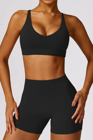 Spirited Strappy Back Sports Bra & Short Two Piece Set