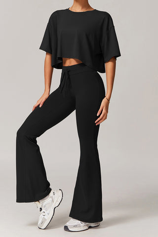 Round Neck Crop Top & Flared Legging Two Piece Set