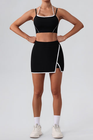 Double Strap Sports Bra & Skirt Two Piece Set