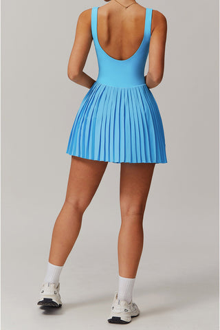 Open Back Pleated Mini Dress