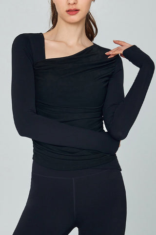 Asymmetric Neck Ruched Top