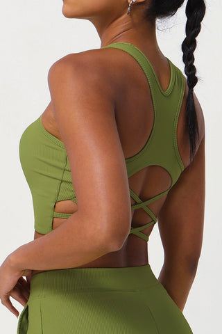 Ribbed Racer Strappy Back Sports Bra