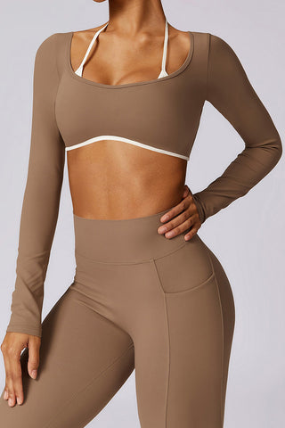 Contrast Piping Long Sleeve Crop Top