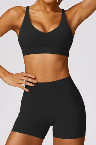 Spirited Strappy Back Sports Bra & Short Two Piece Set