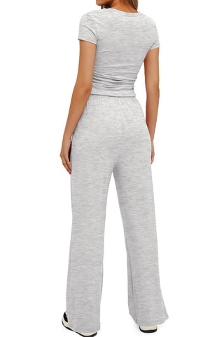 Round Neck Crop Top & Drawstring Pant Two Piece Set