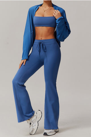 Off Shoulder Long Sleeve Top & Flared Pant Two Piece Set