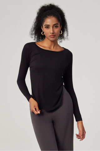 Scoop Neck Curved Hem Top