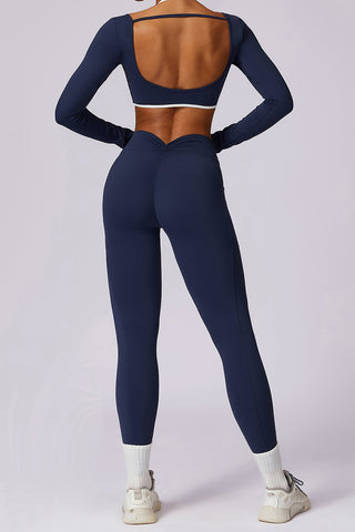 Long Sleeve Contrast Strap Crop Top & Legging Two Piece Set