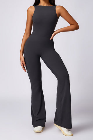 Boatneck Sleeveless Cutout Back Jumpsuit