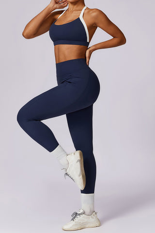 Contrast Strap Sport Bra & Legging Two Piece Set