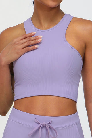 Ribbed Racer Strappy Back Sports Bra