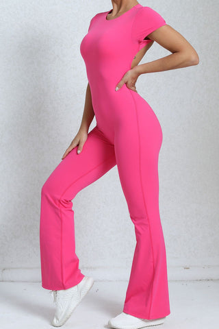 Crewneck Sleeved Backless Jumpsuit