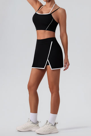 Double Strap Sports Bra & Skirt Two Piece Set