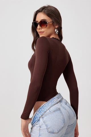 Lace Trim Long Sleeve Bodysuit