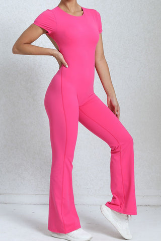 Crewneck Sleeved Backless Jumpsuit