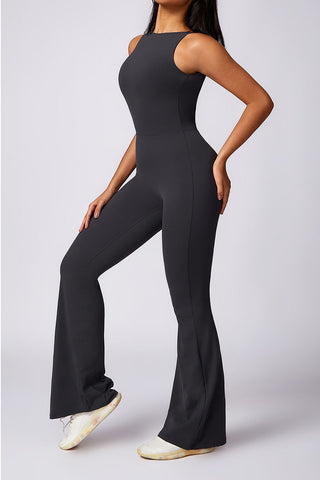 Boatneck Sleeveless Cutout Back Jumpsuit