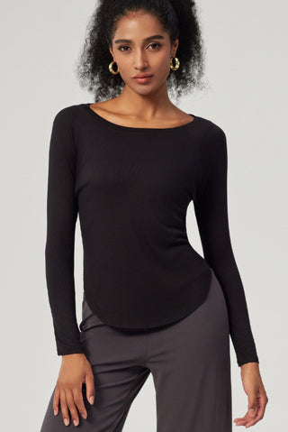 Scoop Neck Curved Hem Top