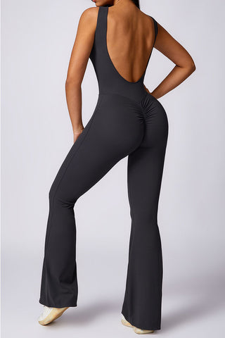 Boatneck Sleeveless Cutout Back Jumpsuit