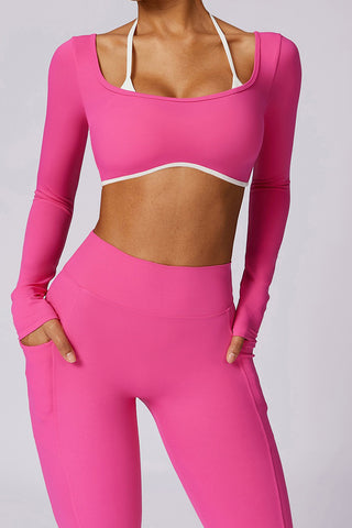 Long Sleeve Contrast Strap Crop Top & Legging Two Piece Set