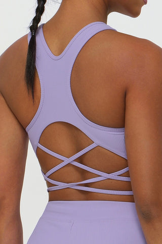 Ribbed Racer Strappy Back Sports Bra