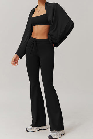 Off Shoulder Long Sleeve Top & Flared Pant Two Piece Set