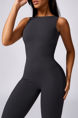 Boatneck Sleeveless Cutout Back Jumpsuit