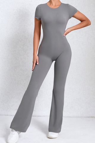 Crewneck Sleeved Backless Jumpsuit