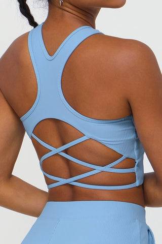 Ribbed Racer Strappy Back Sports Bra