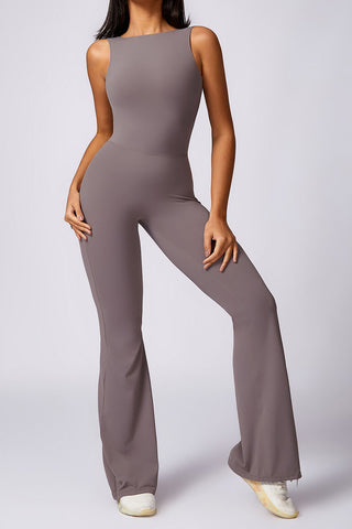 Boatneck Sleeveless Cutout Back Jumpsuit