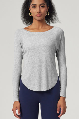 Scoop Neck Curved Hem Top