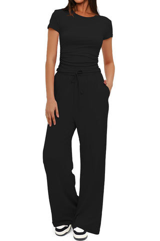 Round Neck Crop Top & Drawstring Pant Two Piece Set