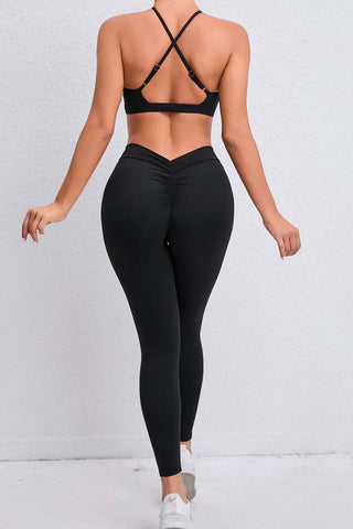 Crisscross Straps Cutout Bra & Legging Two Piece Set