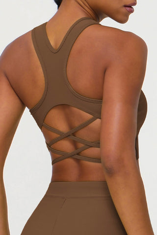 Ribbed Racer Strappy Back Sports Bra