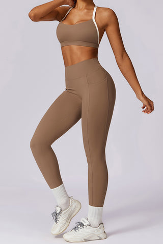 Contrast Strap Sport Bra & Legging Two Piece Set