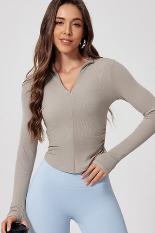 Full Zip Curved Hem Top